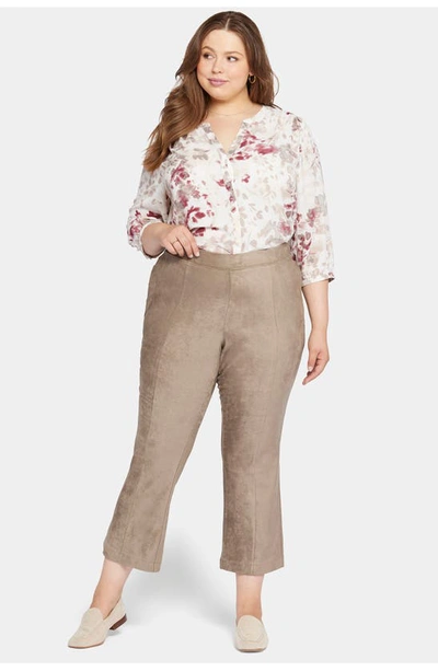 Nydj Pull-on Ankle Slim Bootcut Faux Suede Pants In Saddlewood