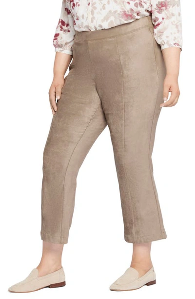 Nydj Pull-on Ankle Slim Bootcut Faux Suede Pants In Saddlewood