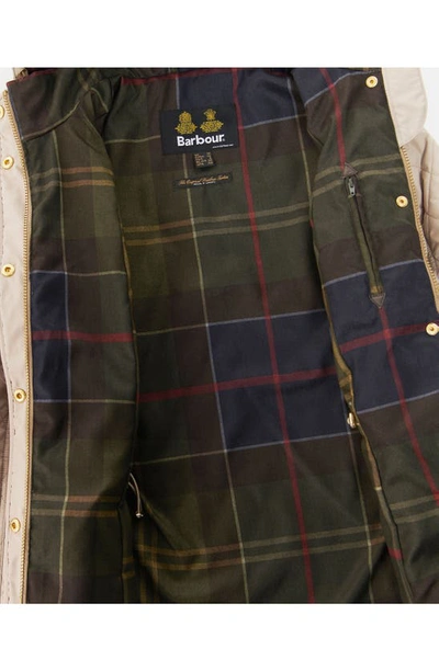 Shop Barbour Millfire Hooded Quilted Jacket In Light Trench/ Oatmeal Tartan