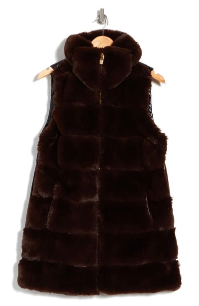 Shop Via Spiga Hooded Faux Fur Vest In Deep Choco
