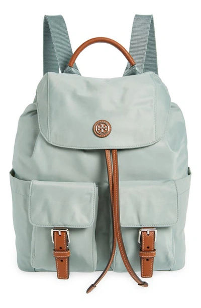 Tory Burch Piper Flap Nylon Backpack In Blue Celadon | ModeSens