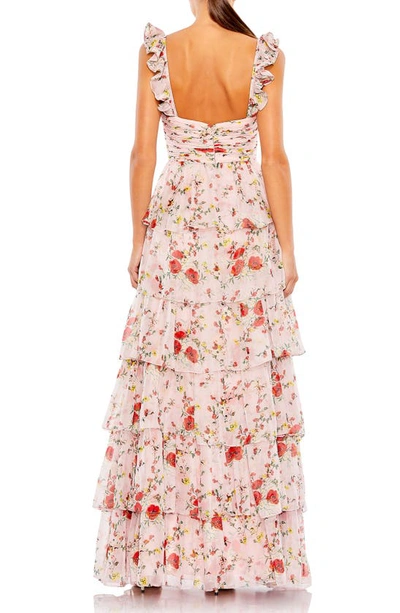 Shop Mac Duggal Floral Print Tiered Empire Gown In Pink Multi