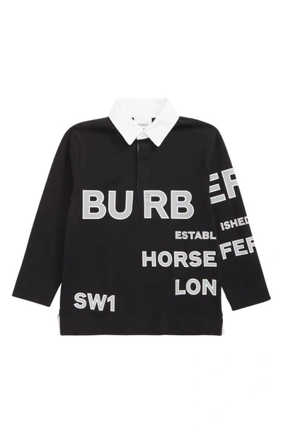 Shop Burberry Kids' Jessy Horseferry Logo Cotto Polo In Black