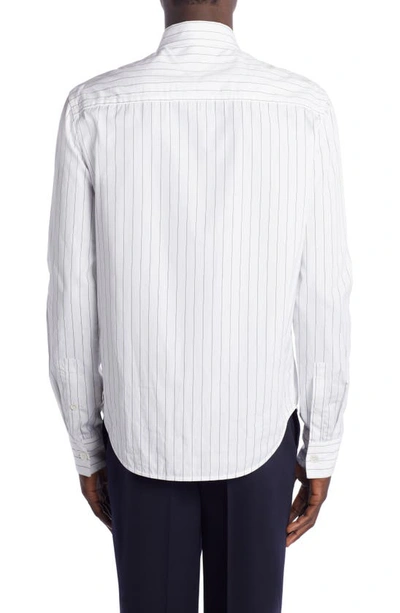Shop Bottega Veneta Pinstripe Cotton Button-up Shirt In White/ Black