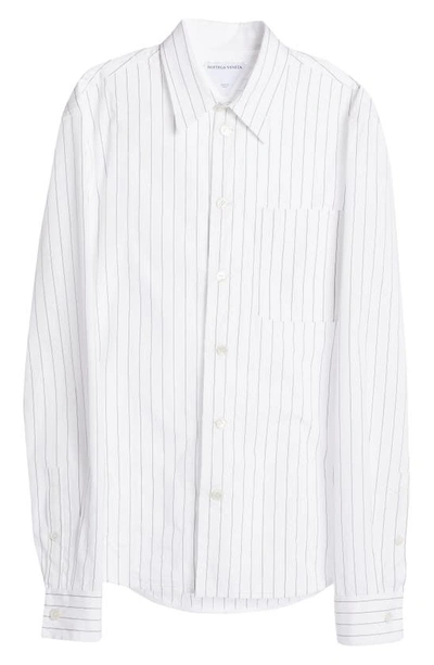 Shop Bottega Veneta Pinstripe Cotton Button-up Shirt In White/ Black