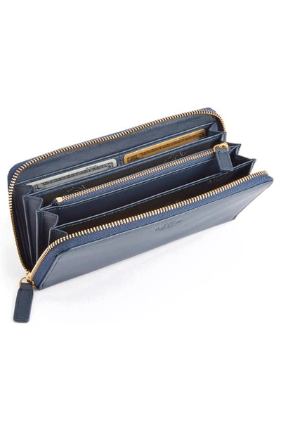 Royce New York Personalized Continental Rfid Leather Zip Wallet In Navy Blue - Silver Foil