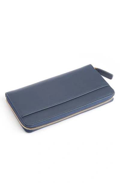 Royce New York Personalized Continental Rfid Leather Zip Wallet In Navy Blue - Silver Foil