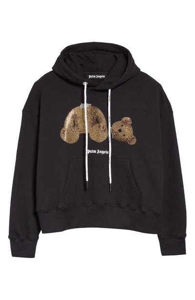 Shop Palm Angels Sequins Bear Embroidered Hoodie In Black Gold