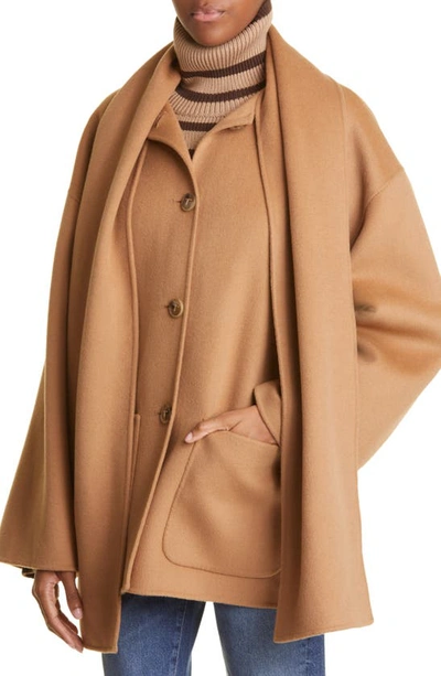 Shop Totême Scarf Detail Double Face Wool Jacket In Camel