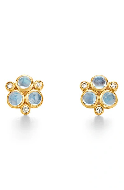 Shop Temple St Clair Classic Trio Moonstone Earrings In Yellow Gold/ Blue Moonstone