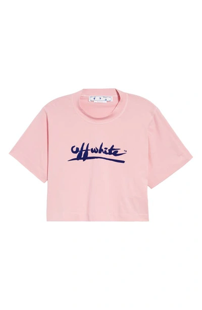 Shop Off-white Readymade Crop Flocked T-shirt In Pink Blue