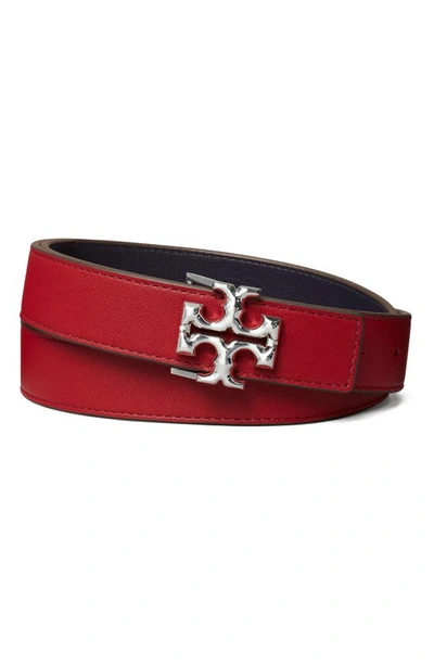 Tory Burch Eleanor Reversible Leather Belt In Red/blue | ModeSens