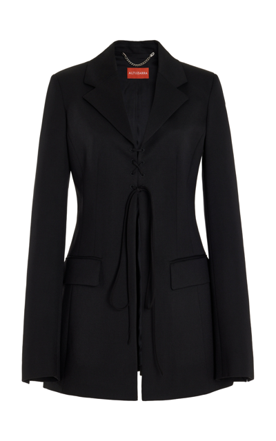 Altuzarra Gardner Lace-up Grain De Poudre Wool-blend Blazer In Black