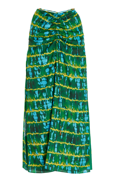 Shop Altuzarra Safia Shibori-printed Crepe De Chine Maxi Skirt In Green