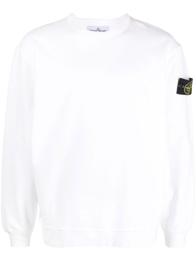 Stone Island Wool Blend Sweatshirt With Iconic Logo Patch And Timeless Design In White