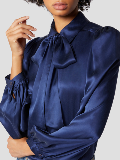 Shop Equipment Linnetta Tie Neck Silk Satin Shirt In Medieval Blue