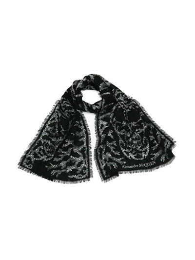 Shop Alexander Mcqueen Crystal Skull-print Scarf In Black