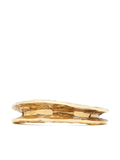 Shop Saint Laurent Thin Textured-finish Bangle In Gold