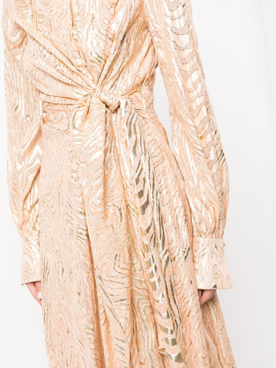 Shop Jonathan Simkhai Metallic-effect Wrap Gown In Apricot Metallic Moire