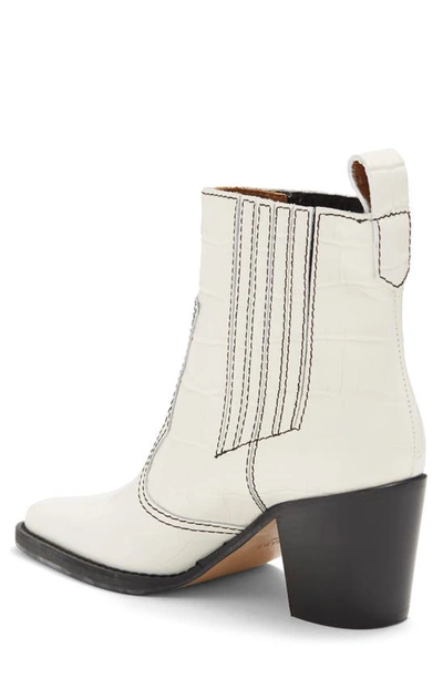 Shop Ganni Croc Embossed Western Boot In Bright White