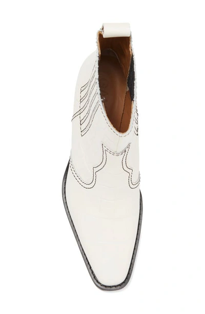 Shop Ganni Croc Embossed Western Boot In Bright White
