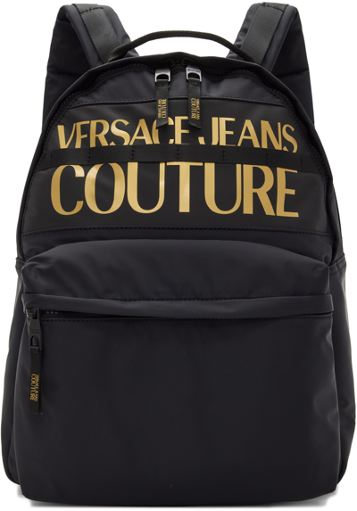 Shop Versace Jeans Couture Black Logo Backpack In Eg89 Black + Gold