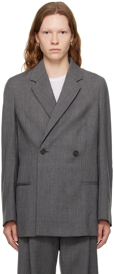 Shop Totême Gray Double-breasted Blazer In 350 Grey Melange