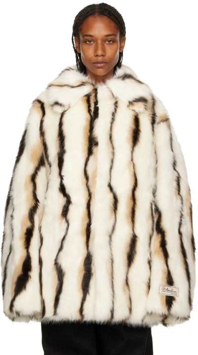 Shop Ader Error Off-white Faux-fur Jacket In Ivory