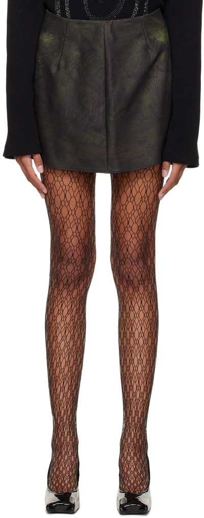 Puppets And Puppets Heat Activated Cotton Blend Miniskirt In Black/green