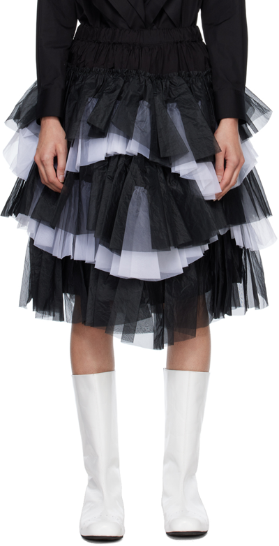 Shop Comme Des Garçons Black Layered Midi Skirt In 1 Black/black/white
