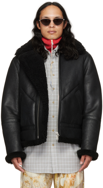 Shop Acne Studios Black Aviator Shearling Jacket In 900 Black