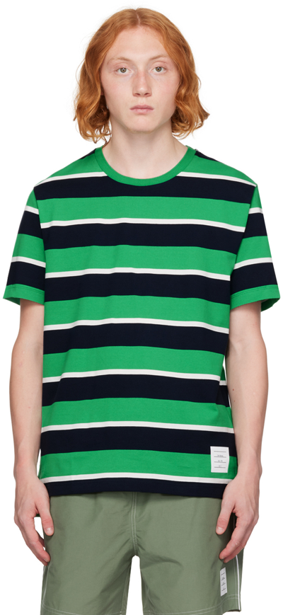 Shop Thom Browne Green Striped T-shirt In 301 Navy/green/white
