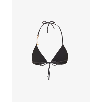 Shop Versace Riciclata Logo-chain Bikini Top In Black