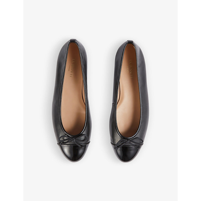 Lk Bennett Kara Toe-cap Bow-detail Leather Ballet Pumps In Bla-black