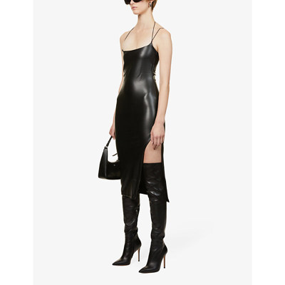 Shop Alix Nyc Rocco Split-hem Faux-leather Midi Dress In Black