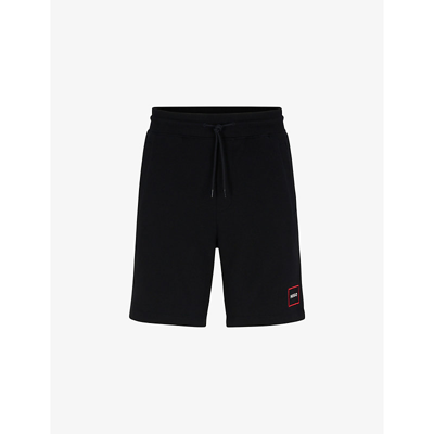 Shop Hugo Men's Black Logo-embroidered Cotton-jersey Shorts