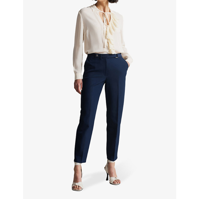 Shop Ted Baker Women's Navy Mid-rise Tailored Stretch-woven Trousers