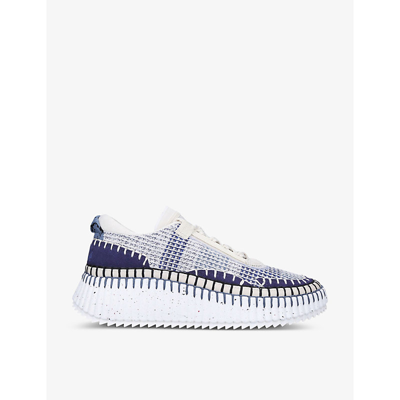 Shop Chloé Chloe Womens Blue Nama Embroidered Suede And Recycled Mesh Trainers