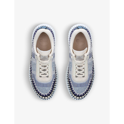 Shop Chloé Chloe Womens Blue Nama Embroidered Suede And Recycled Mesh Trainers