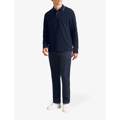Shop Ted Baker Mens Navy Penine Textured-stripes Cotton Polo