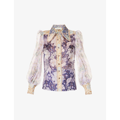 Shop Zimmermann Celestial Floral-print Linen-blend Shirt In Spliced Lavender Floral