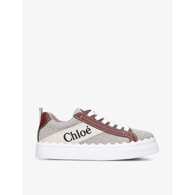 Shop Chloé Chloe Women's White/oth Lauren Brand-print Linen And Leather Low-top Trainers