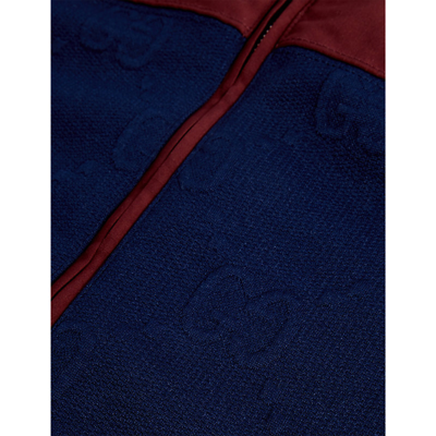 Shop Gucci Logo-embossed Zip-up Woven Sweatshirt 4-12 Years In Deep Blue
