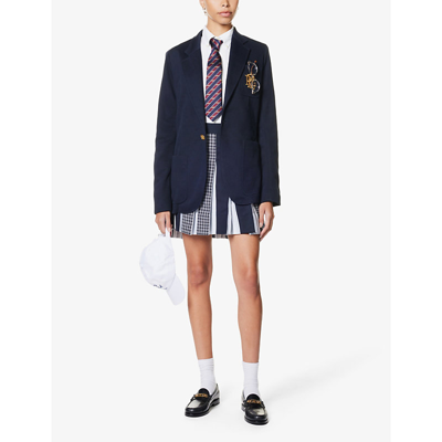 Polo Ralph Lauren Embroidered-monogram Double-knit Blazer In Blue