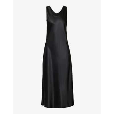 Shop Max Mara Ares A-line Satin Midi Dress In Black