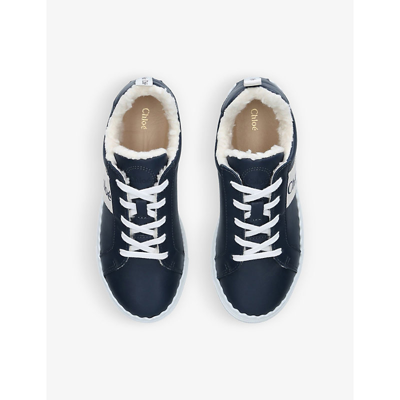 Shop Chloé Logo-tape Low-top Leather Trainers 6-9 Years In Navy