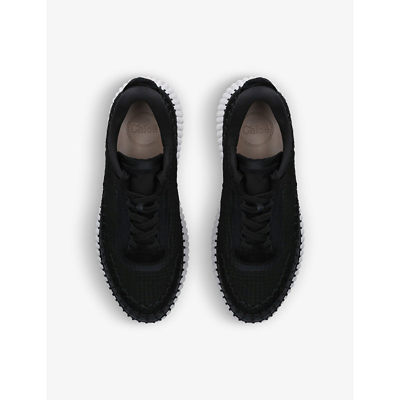 Chloé Nama Embroidered Suede And Recycled-mesh Sneakers In Black