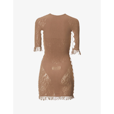 Shop Poster Girl Miranda Lace-panel Cut-out Mini Dress In Coffee