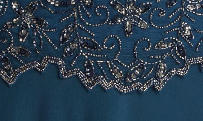 Shop Pisarro Nights Pisaro Nights Beaded Mesh Mock Two-piece Gown In Rich Sapphire