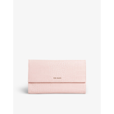 Ted Baker Travelz Croc-embossed Faux-leather Passport Holder Travel Wallet  In Pl-pink | ModeSens